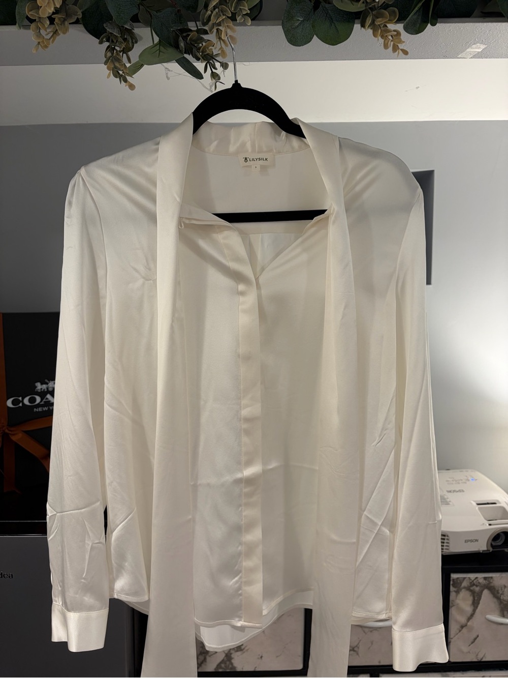Women Bow-Tie Neck Silk Blouse - Picture 4 of 6